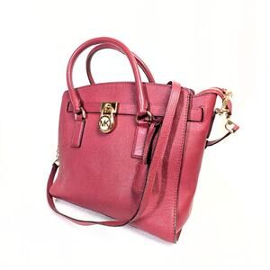 Michael Kors Hamilton East West Pebbled Leather Satchel Bag – Burgundy